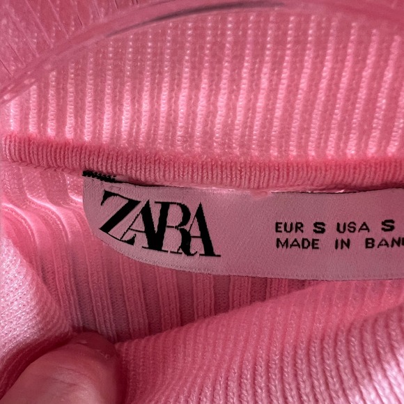Zara Womens Ribbed Turtleneck Crop Sweater S Pink Fitted Balletcore Clean Girl - Picture 3 of 7